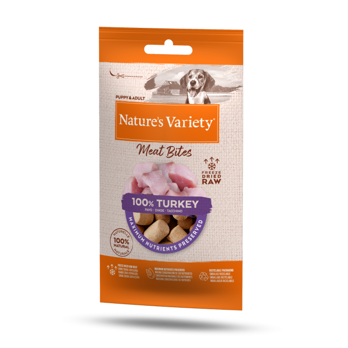 Nature’s Variety Meat Bites liofilizuoti kalakutienos kąsneliai šunims, 20 g