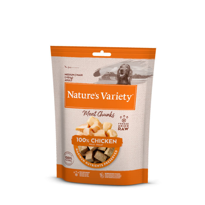 Nature’s Variety Meat Chunks liofilizuoti vištienos kubeliai šunims, 50 g