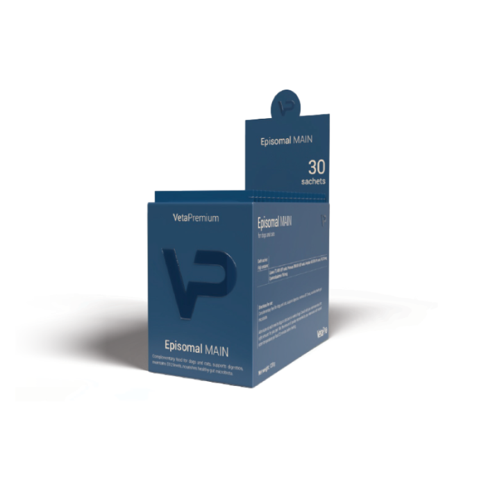 VetaPro Episomal MAIN papildai šunims ir katėms, kuriems reikia papildomai kasos fermentų, 30 x 5 g