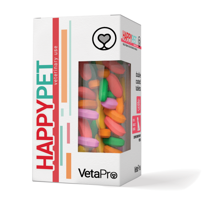 VetaPro Happy Pet papildai šunims su aukštos kokybės mikroelementais, 95 g