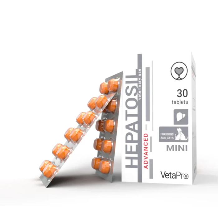 VetaPro Hepatosil Advanced 250 mg papildai šunims ir katėms, kepenų funkcijai palaikyti, N30