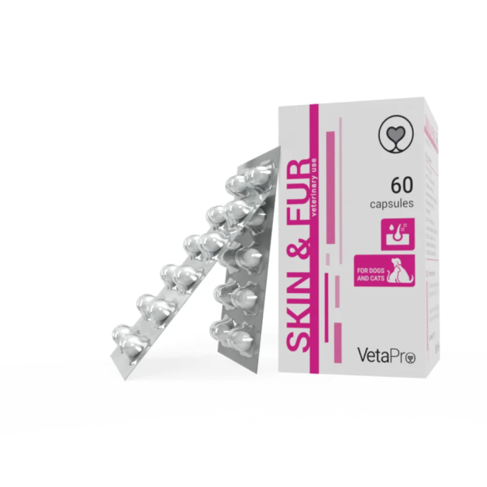 VetaPro Skin-Fur papildas šunims ir katėms, kenčiantiems nuo odos ligų, N60