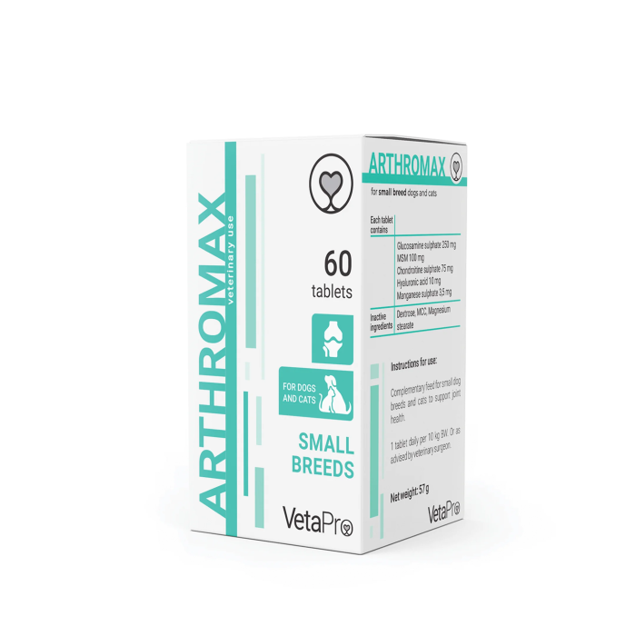 VetaPro Arthomax Small papildai mažų veislių šunims ir katėms, judėjimui ir mobilumui užtikrinti, N60