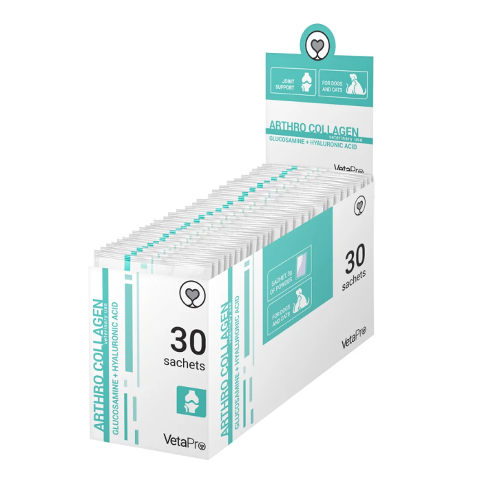 VetaPro Arthro Collagen papildai šunims ir katėms, sąnarių apsaugai, 30 x 3 g