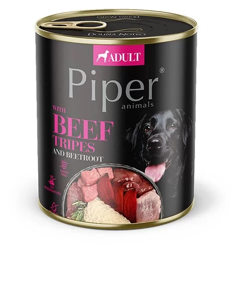 Piper konservai šunims su jautienos žarnokais ir burokėliais, 800 g