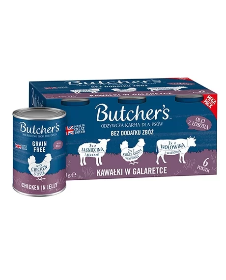 Butcher's konservų rinkinys šunims su vištiena, jautiena ir ėriena drebučiuose, 6x400 g