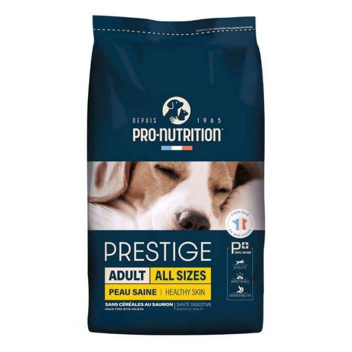 Pro Nutrition Prestige Adult All Sizes Healthy Skin sausas maistas suaugusiems visų veislių alergiškiems šunims, 12 kg