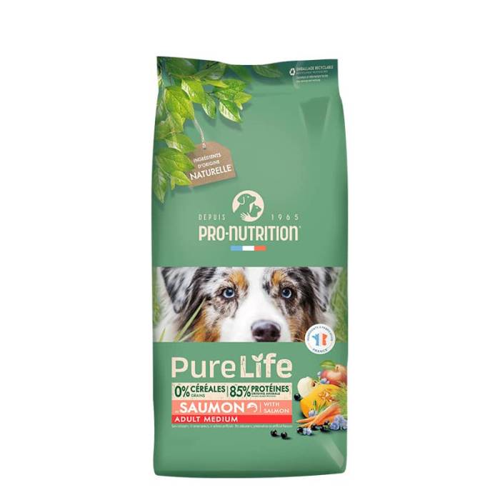 Pro Nutrition Pure Life Adult Medium Salmon sausas maistas suaugusiems vidutinių veislių šunims, 12 kg