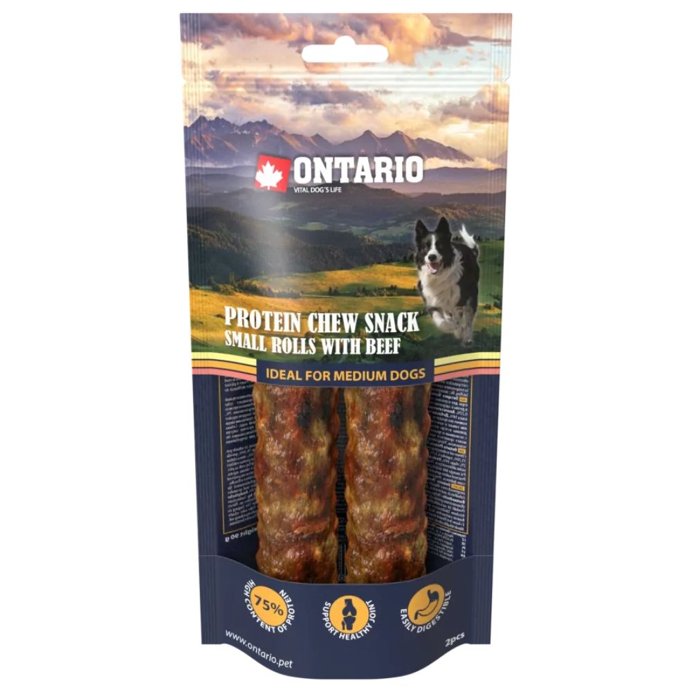 Ontario Protein Kolageno skanėstas – ritiniai su jautiena, 2 vnt. (12,7 cm)