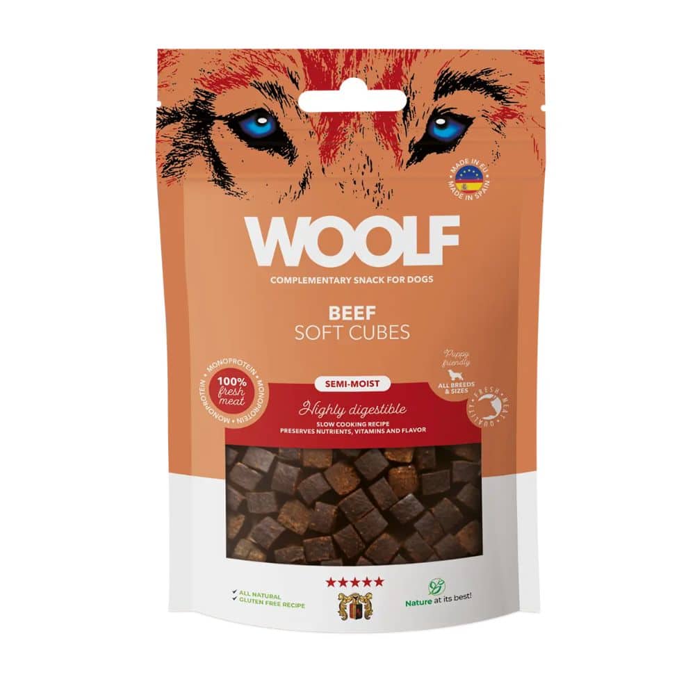 WOOLF Beef Cubes - skanėstai šunims su jautiena, kubeliai