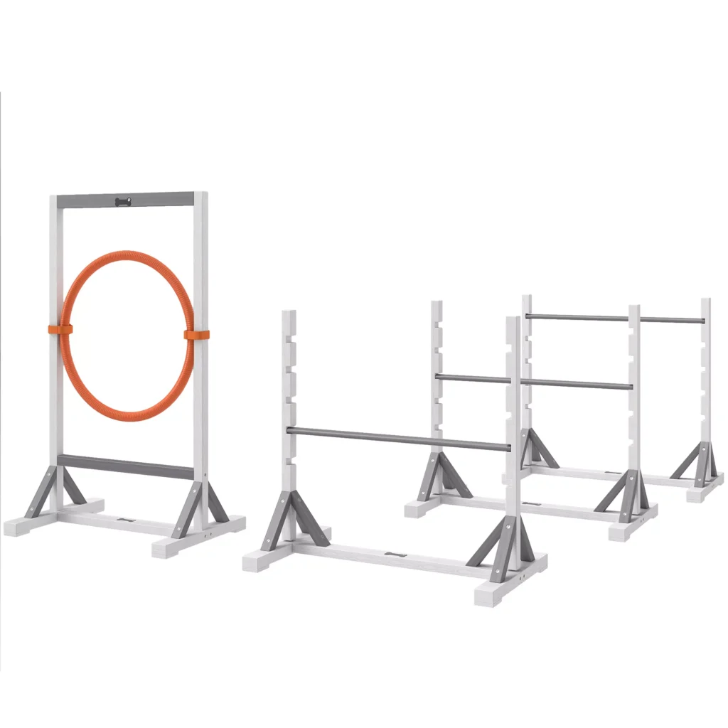 PawHut Agility Rinkinys Šunims, 4 dalių Agility Įranga Šunų Dresuotei, Reguliuojamo Aukščio Kliūčių Rinkinys su Ratais, Treniruočių Reikmenys Koordinacijai Lavinti, Agility Rinkinys Žaidimams ir Treniruotėms