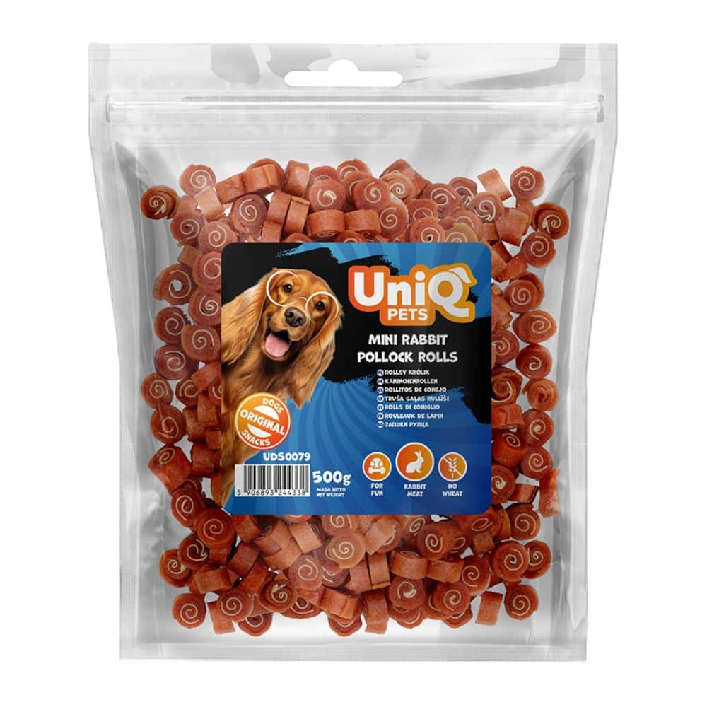 Uniq Pets mini rabbit pollock rolls 500g - minkšti triušienos suktinukai