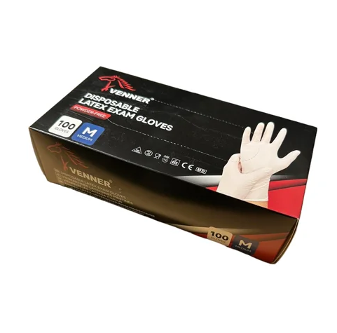 Vienkartinės lateksinės pirštinės be pudros LATEX-60, M dydžio, 100 vnt.