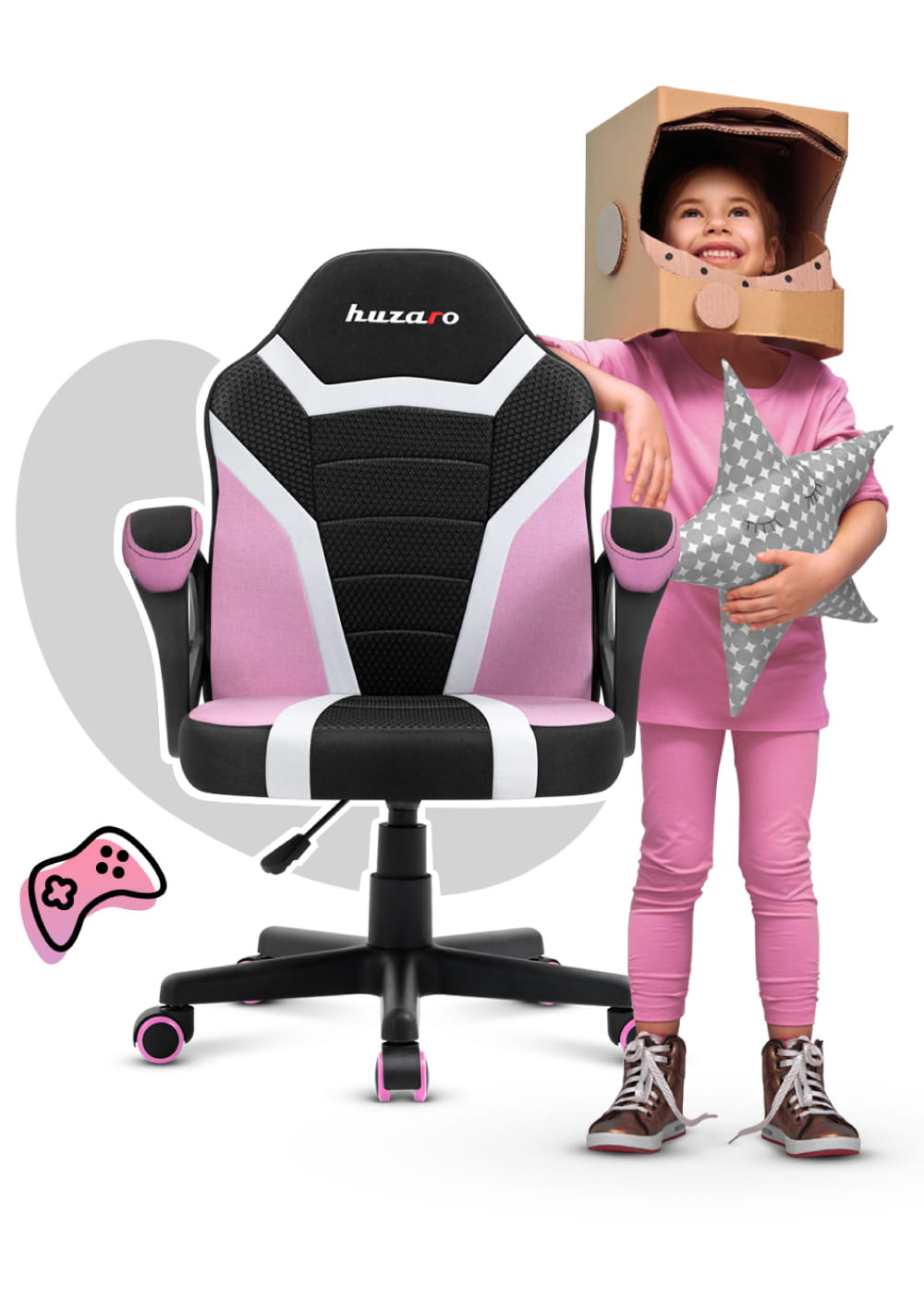 Vaikiška žaidimų kėdė „HUZARO RANGER 1.0 Pink Mesh“