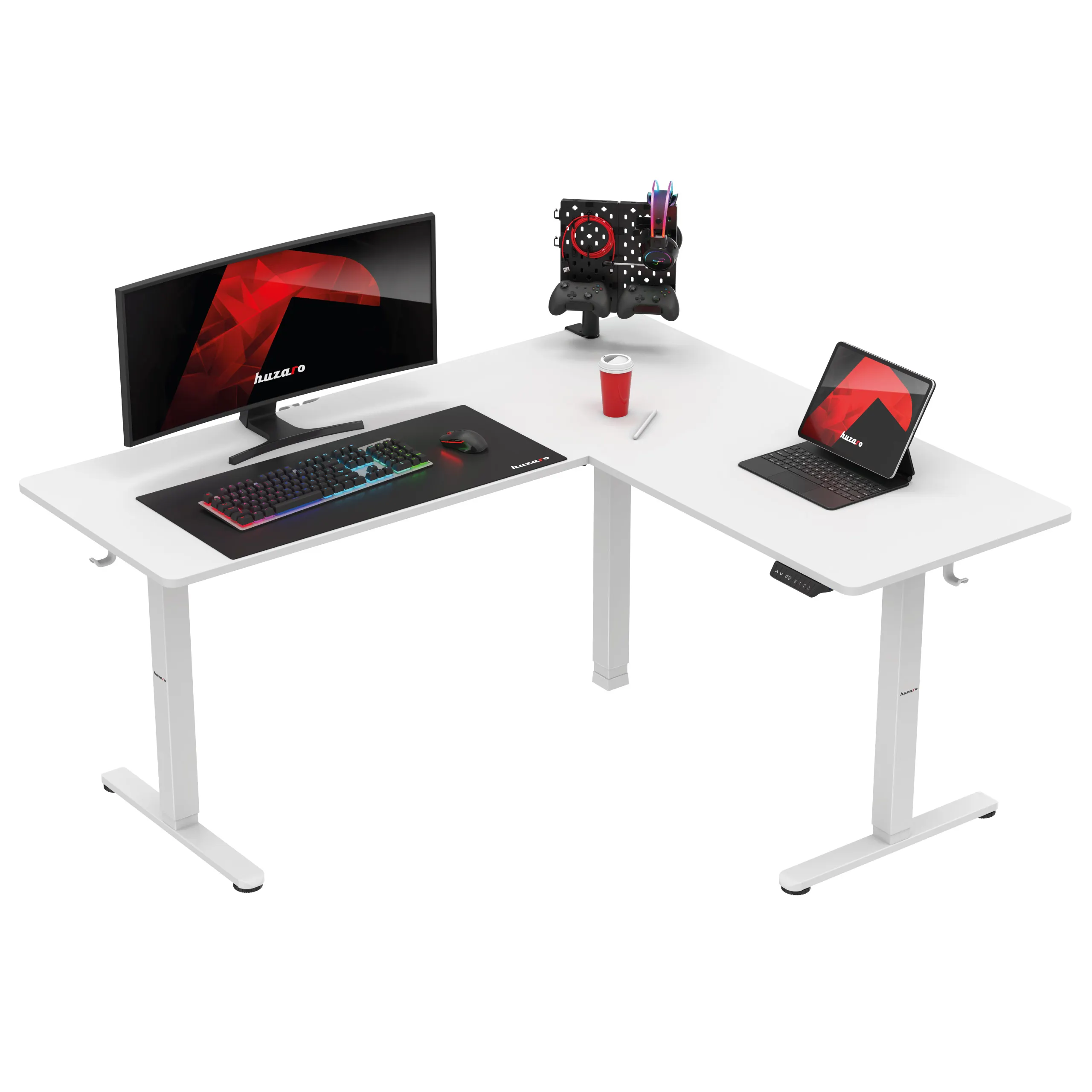 Elektrinis kampinis rašomasis stalas «Huzaro Hero 9.5 White», baltas
