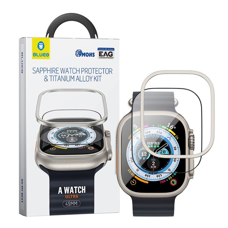 Blueo Sapphire And Titanium Alloy Tempered Glass Protector Kit - Apple Watch Ultra2/Ultra 49mm