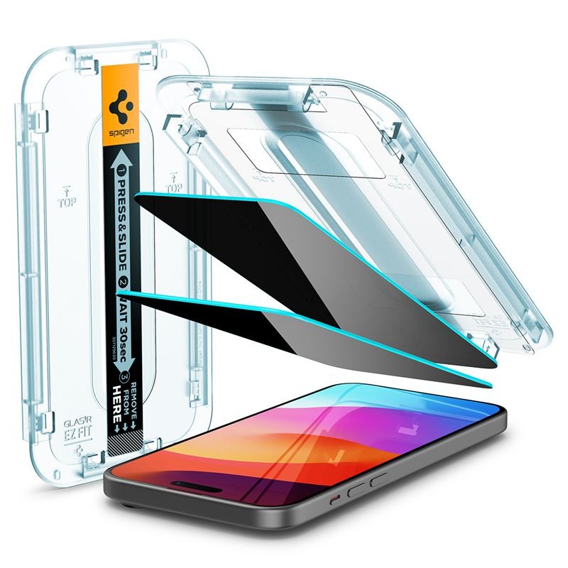 Spigen Glass tR EZ Fit (Privacy) 2 Pack, transparency - iPhone 16/15 Plus