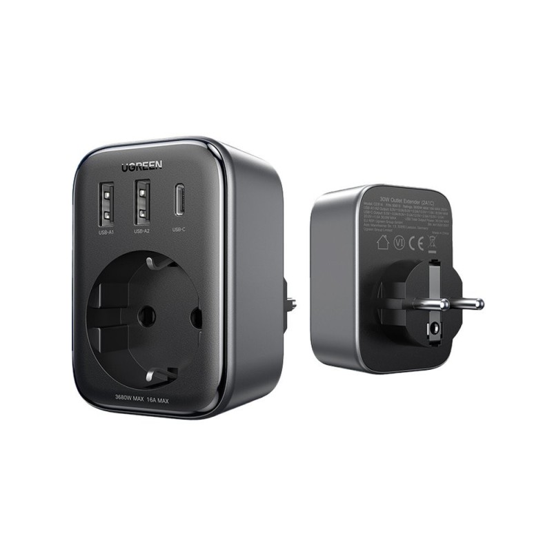 Universalus sieninis įkroviklis su elektros lizdu Ugreen CD314 30W, pilkas