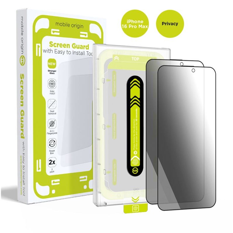 Mobile Origin Screen Guard Privacy with easy applicator, 2 pack - iPhone 16 Pro Max