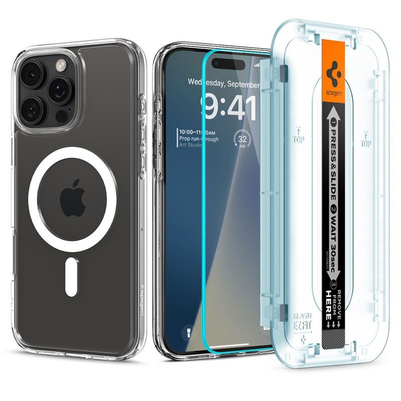 Spigen Ultra Hybrid MagSafe, white + Glass tR EZ Fit Pack - iPhone 16 Pro Max