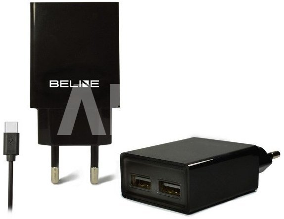 Beline Travel charger 2x USB + USB-C 2A black