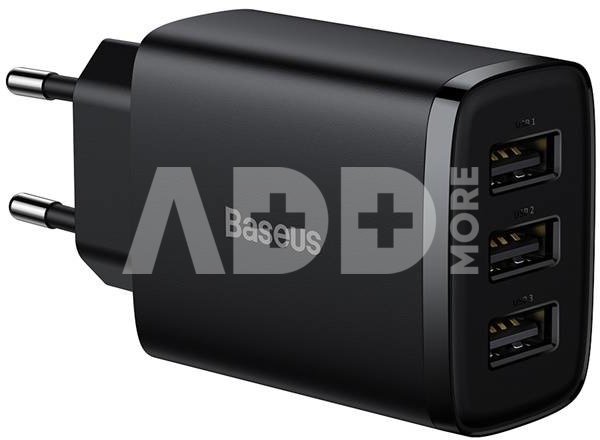 Baseus Compact Quick Charger, 3x USB, 17W (Black)