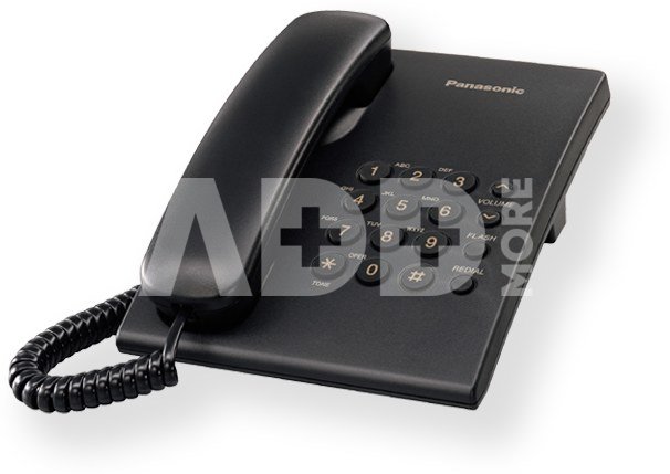 Panasonic KX-TS500FXB Corded phone, Black, Wall-mount option, Last Number Redial, Flash, Volume Control (6 levels), 3-Step Ringer Selector, Tone/Pulse