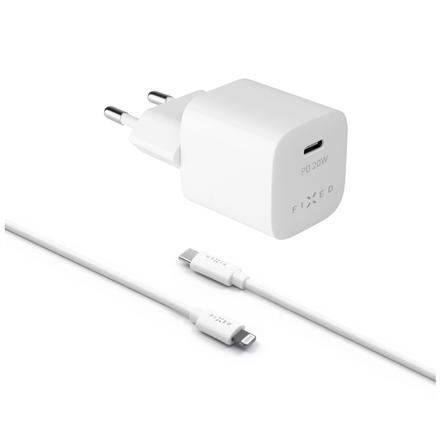 Fixed | Mini USB-C Travel Charger USB-C/Lightning Cable|FIXC20M-CL-WH