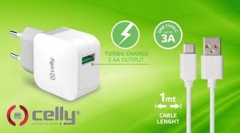 CELLY TRAVEL CHARGER TURBO+TYPE-C CABLE|TCUSBTYPEC