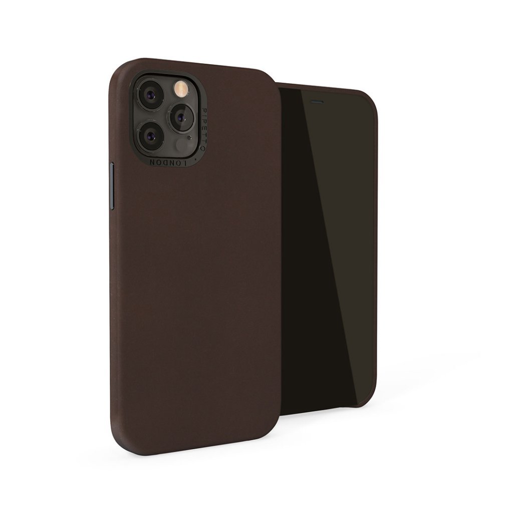 Pipetto Magnetic Leather Case for iPhone 12/12 Pro - with magnetic holder - Brown