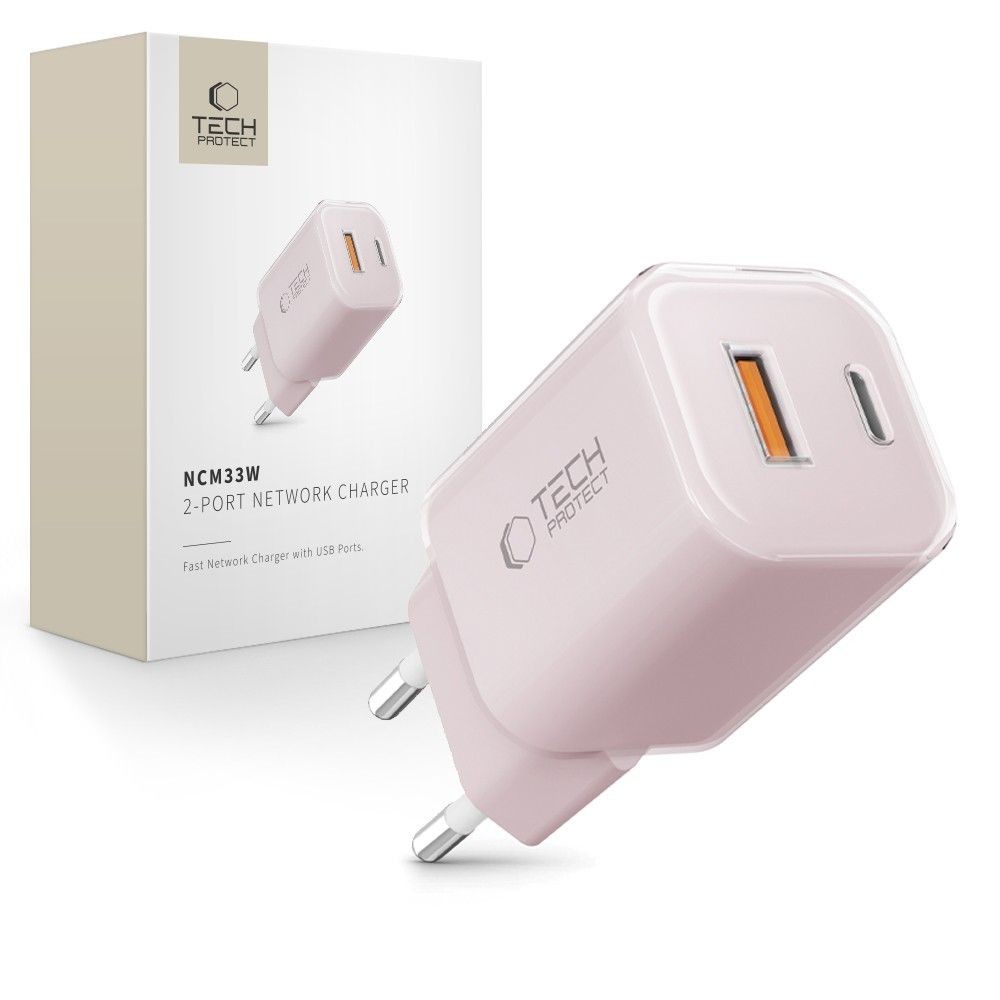 Baby Pink spalvos pakrovėjas-įkroviklis "Tech-Protect NCM33W 2-Port network charger PD20W"