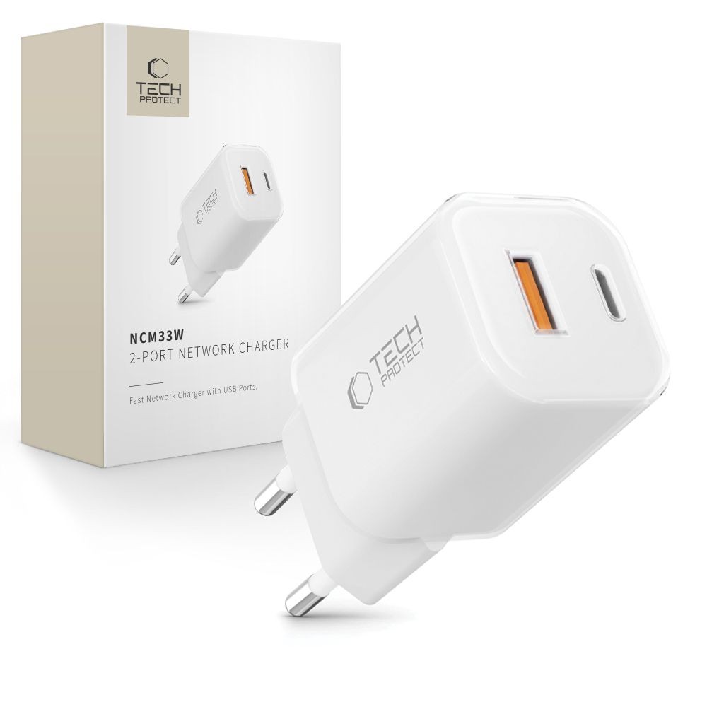 Baltas pakrovėjas-įkroviklis "Tech-Protect NCM33W 2-Port network charger PD20W"