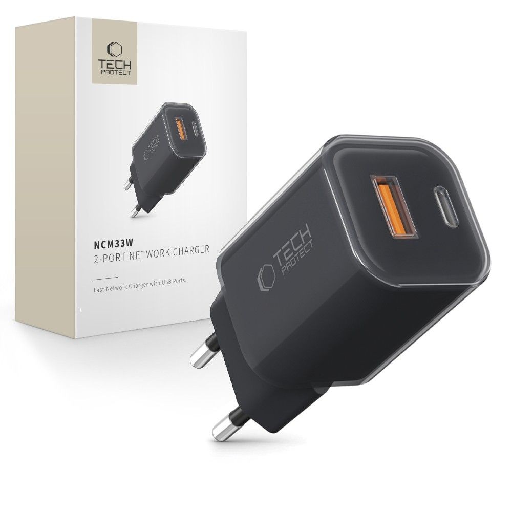 Juodas pakrovėjas-įkroviklis "Tech-Protect NCM33W 2-Port network charger PD20W"