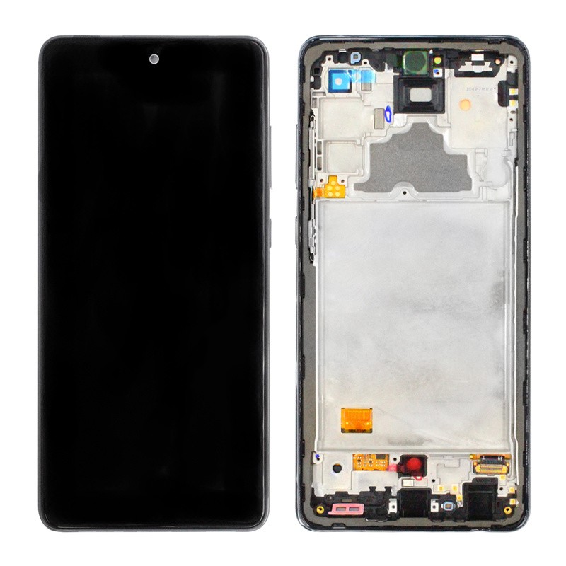 Ekranas Samsung A725 A72 4G/A726 A72 5G su lietimui jautriu stikliuku ir rėmeliu originalus Awesome Black (service pack)