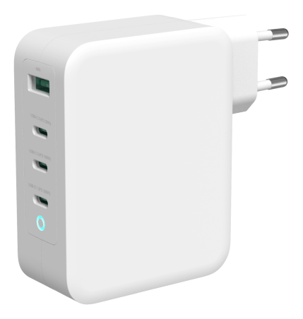 USB-C sieninis įkroviklis DELTACO 1x USB-A, 3x USB-C, bendra galia 130 W, balta / USBC-GAN04|USBC-GAN04