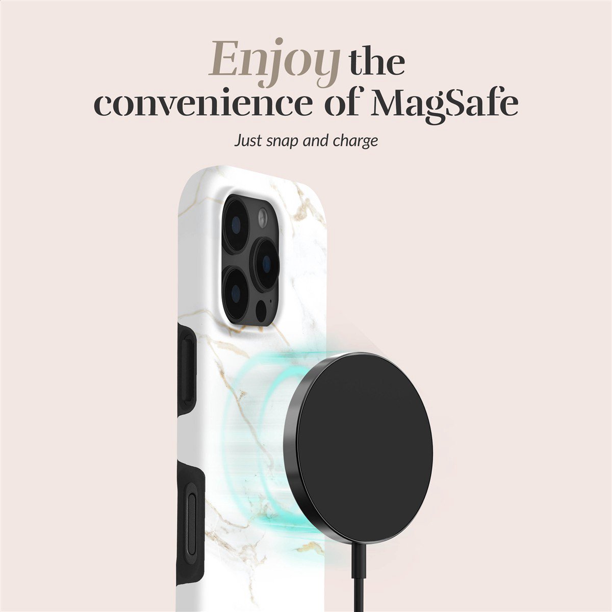MIO White Marble Magsafe Case Compatible for iPhone 15 Pro