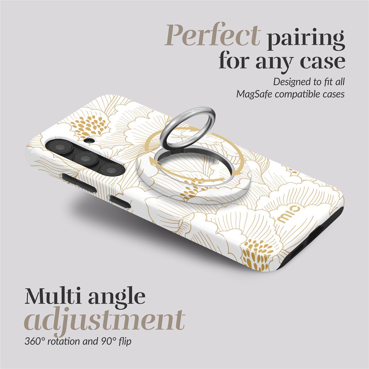 MIO White Roses Magsafe Case Compatible Ring Holder