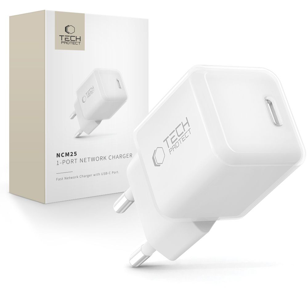 Baltas pakrovėjas-įkroviklis "Tech-Protect NCM33W 1-Port network charger PD 25W