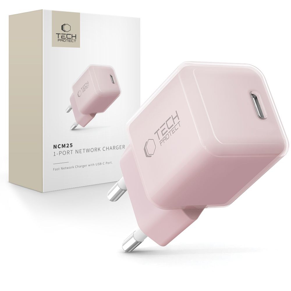 Rožinis pakrovėjas-įkroviklis "Tech-Protect NCM33W 1-Port network charger PD 25W