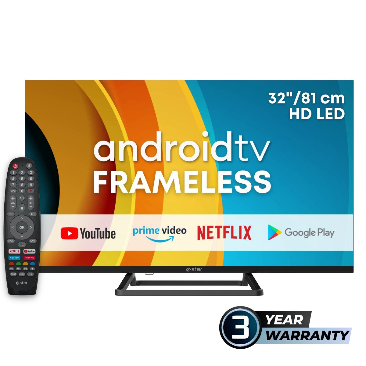 TELEVIZORIUS eSTAR Android TV 32"/82cm 2K HD LEDTV32A3T2 Black