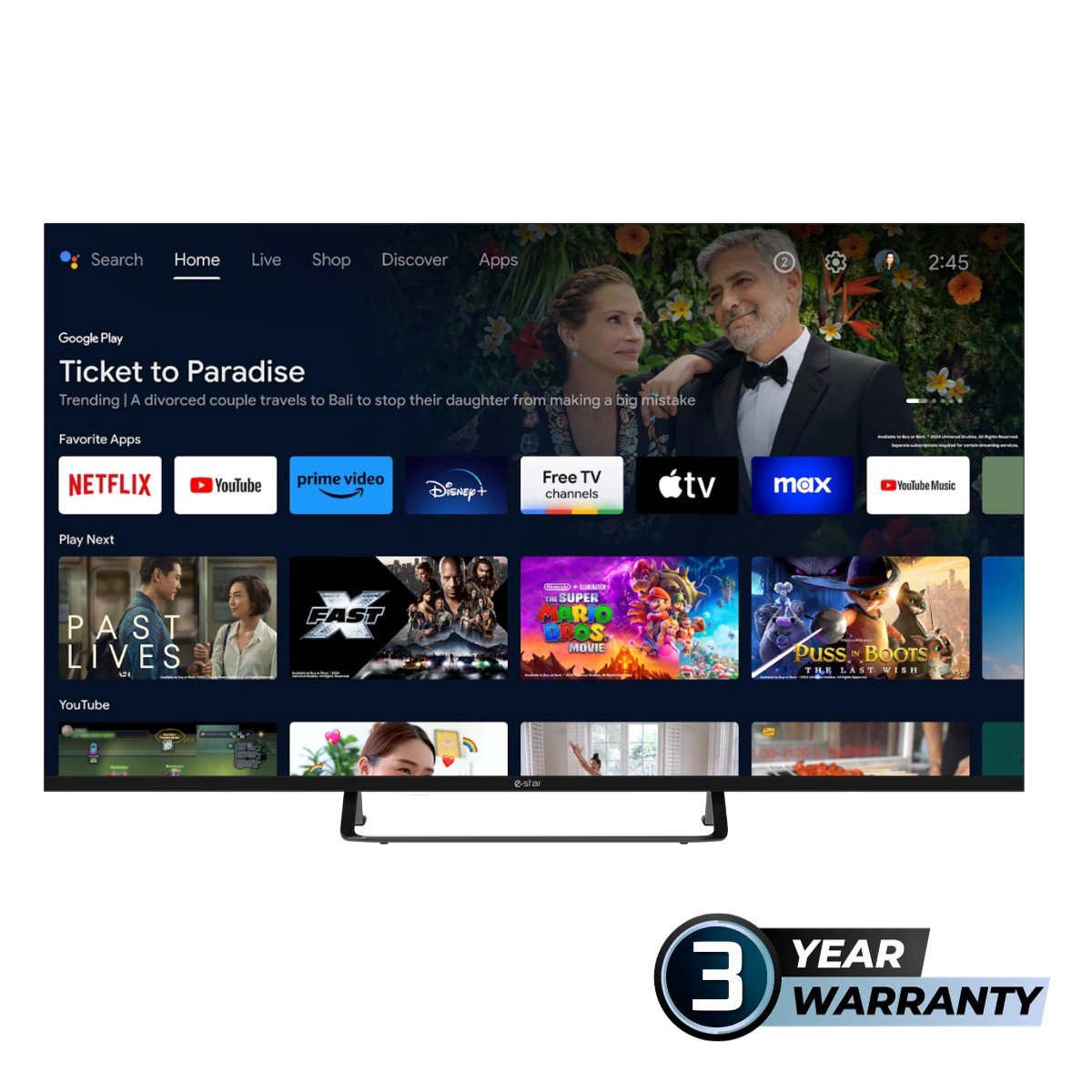 eSTAR Android TV 43"/101cm 2K FHD LEDTV43A1T2 Black