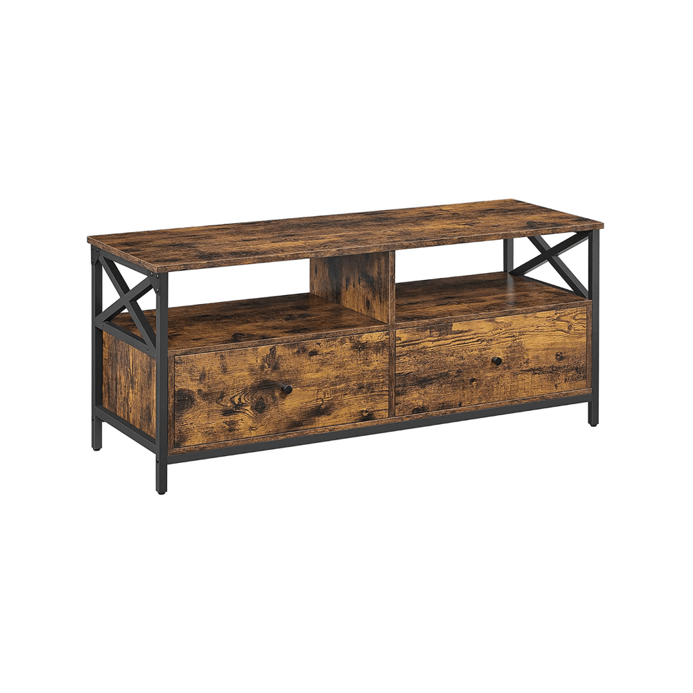 "Rustic" stiliaus TV staliukas | 2 stalčiai | 2 lentynos | 40 x 120 cm | Ruda