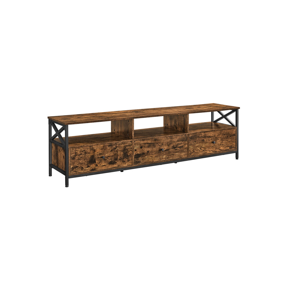 "Rustic" stiliaus TV staliukas | 3 stalčiai | 3 lentynos | 40 x 178 cm | Ruda