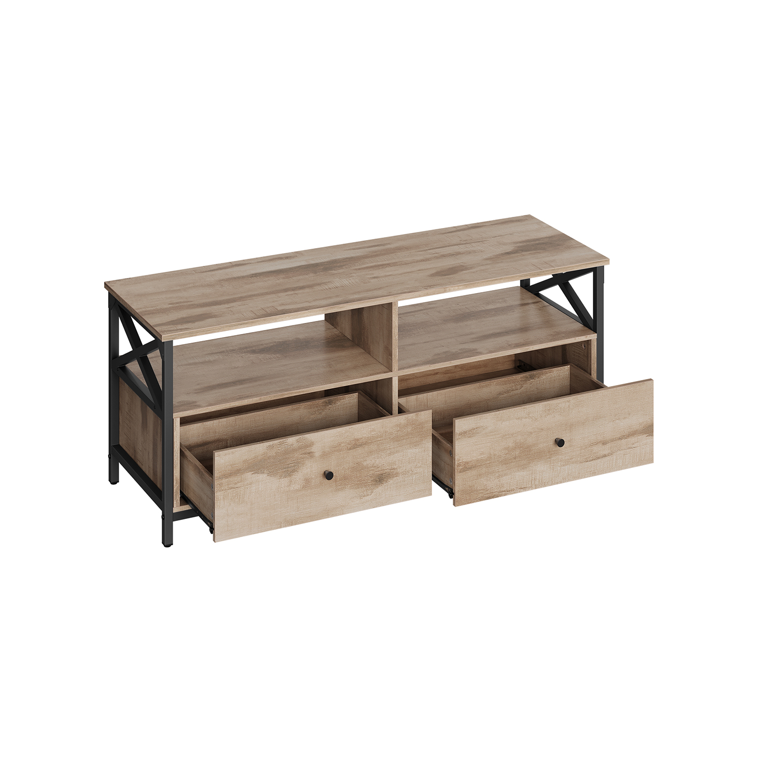 TV staliukas su 2 stalčiais ir 2 lentynomis | 55" televizoriui | 40 x 120 x 50 cm | Juoda, Ruda