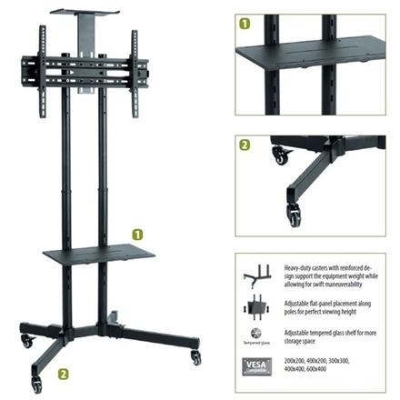 Laikiklis Sunne Floor stand, S112 multifunctional Mobile TV cart, 37-70 ", Tilt, Black