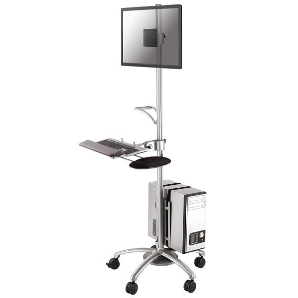 NEWSTAR MOBILE WORKPLACE FLOOR STAND (MONITOR, KEYBOARD/MOUSE & PC) 10-27" SILVER