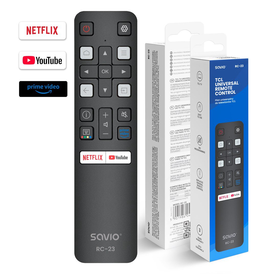 SAVIO RC-23 Universalus / pakaitinis nuotolinio valdymo pultas TCL televizoriui