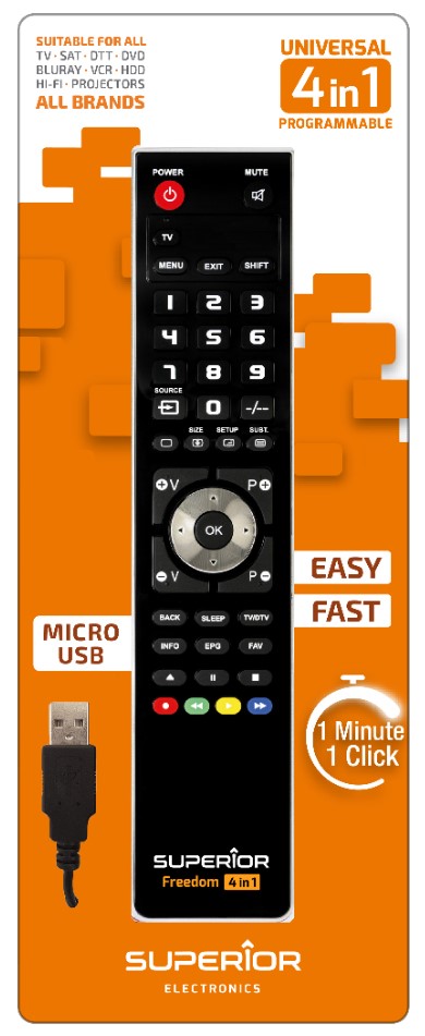 Universalus DV pultas programuojamas "Freedom Micro-USB" (4 įrenginiams)