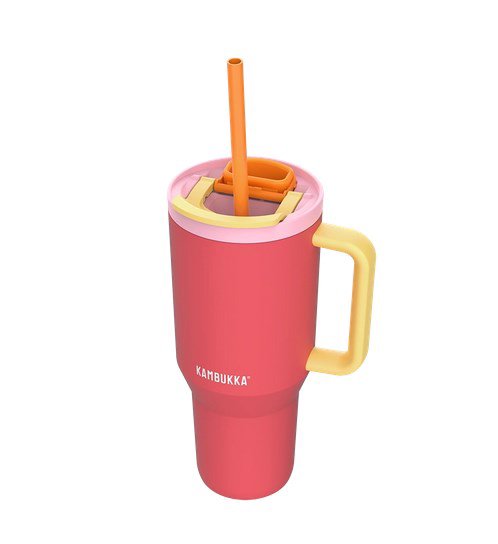 Termo puodelis su teleskopiniu šiaudeliu Kambukka Rio Tumbler 950ml Pink Papaya