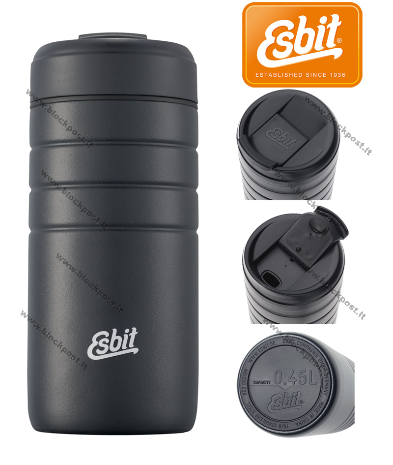 Esbit MAJORIS termopuodelis su FLIP TOP uždarimu 450ml, juodas .